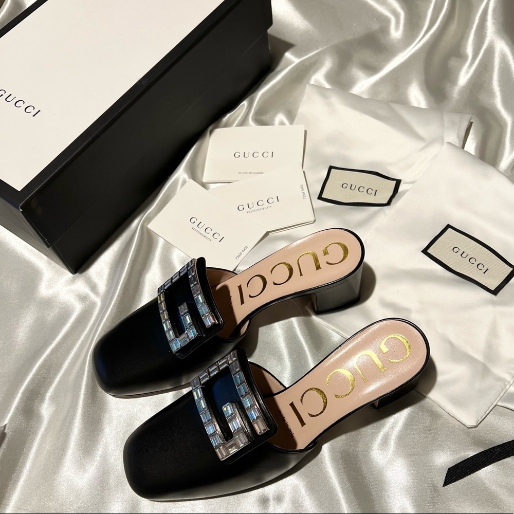 ❌ SOLD ❌ Gucci Black Madelyn Square Crystal G Mules Size 36.5